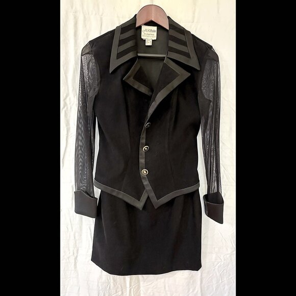 Classic Black Jacket with Sheer Sleeves and Skirt - Picture 1 of 7